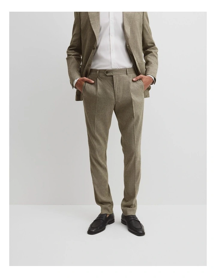 Linen Blend Stretch Pant in Green image 2