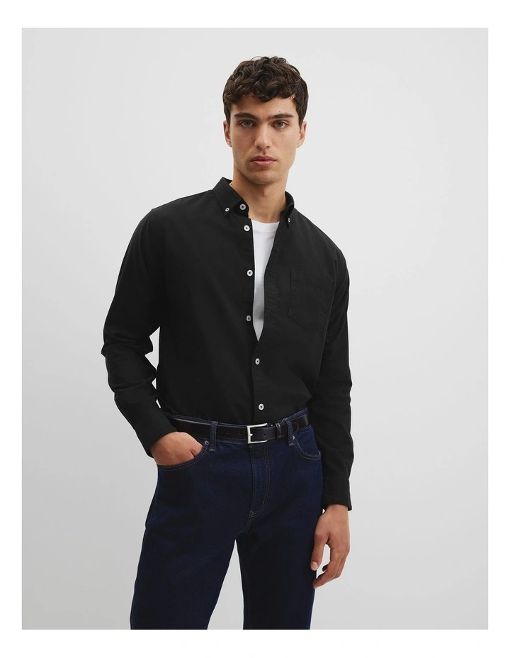 Regular Fit Australian Cotton Oxford Shirt in Black image 2