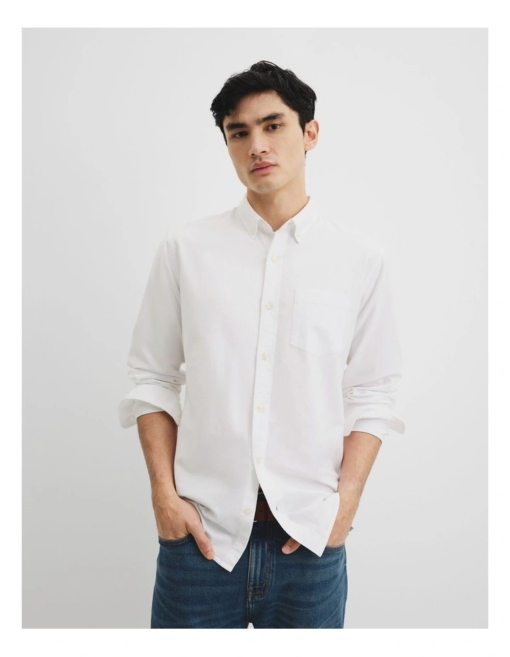 Regular Fit Australian Good Earth Cotton Oxford Shirt in White image 1
