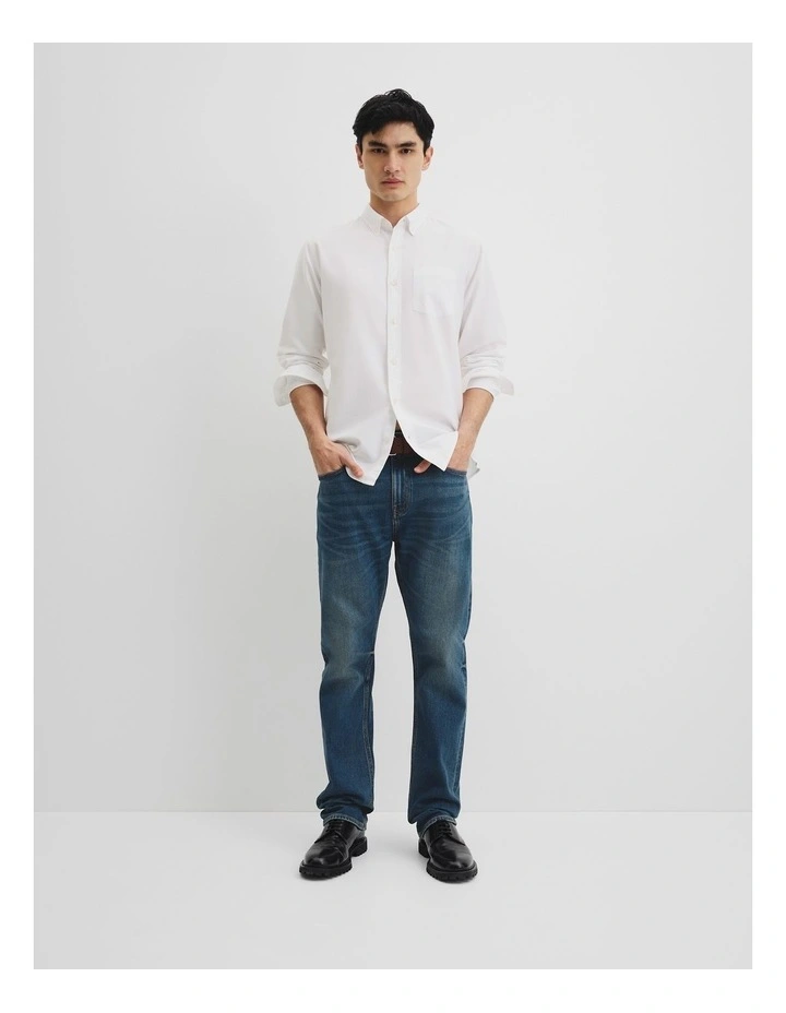 Regular Fit Australian Good Earth Cotton Oxford Shirt in White image 3