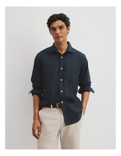 Australian Good Earth Cotton Regular Fit Oxford Shirt in Navy