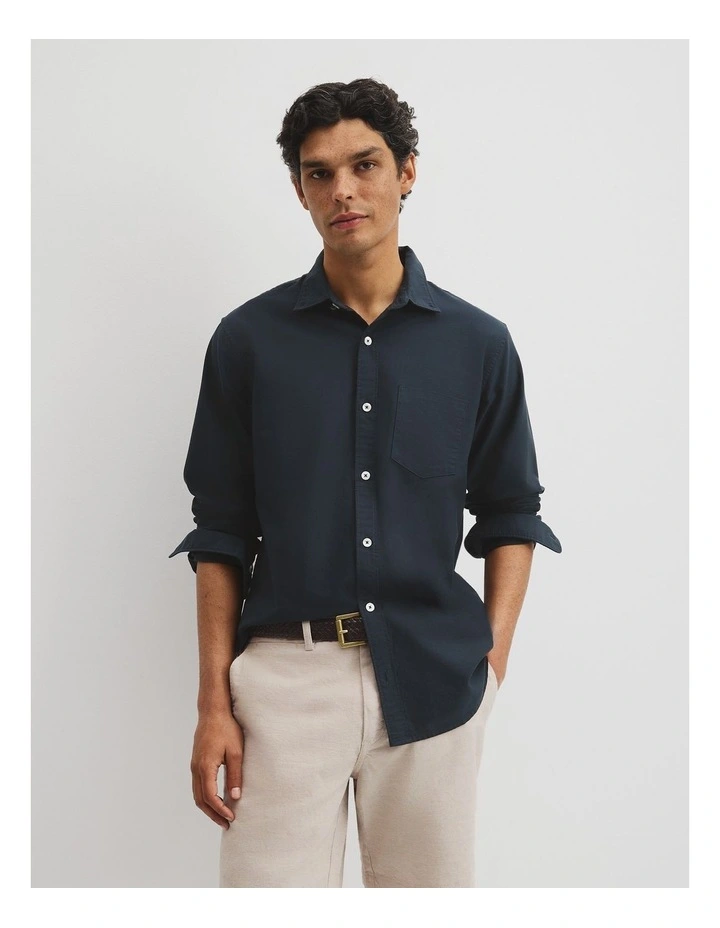 Australian Good Earth Cotton Regular Fit Oxford Shirt in Navy image 1