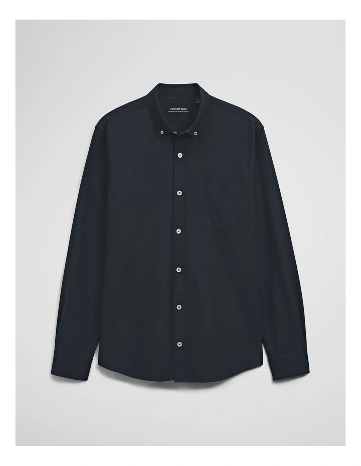 Australian Good Earth Cotton Regular Fit Oxford Shirt in Navy image 2