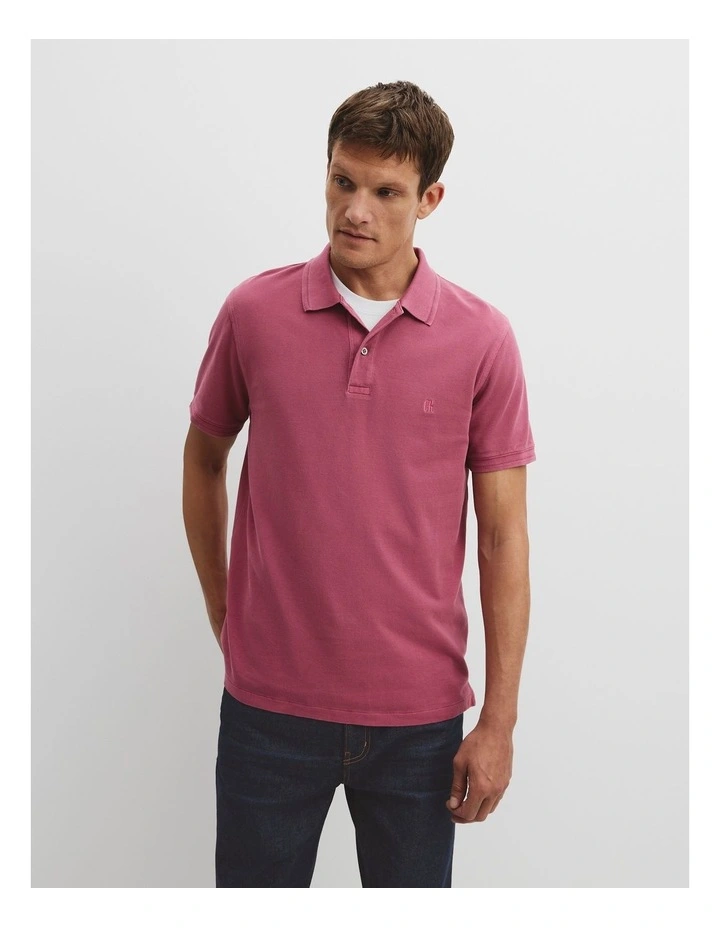 Australian Cotton Garment Dyed Pique Polo in Fuchsia image 1