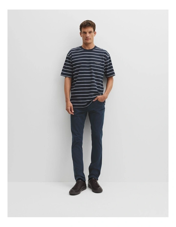 Australian Cotton Oversized Stripe Pocket T-Shirt in Navy Multi image 1