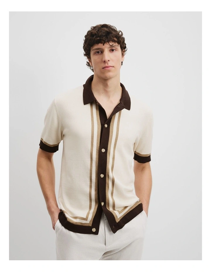 Cotton Border Knit Shirt in Oat image 1