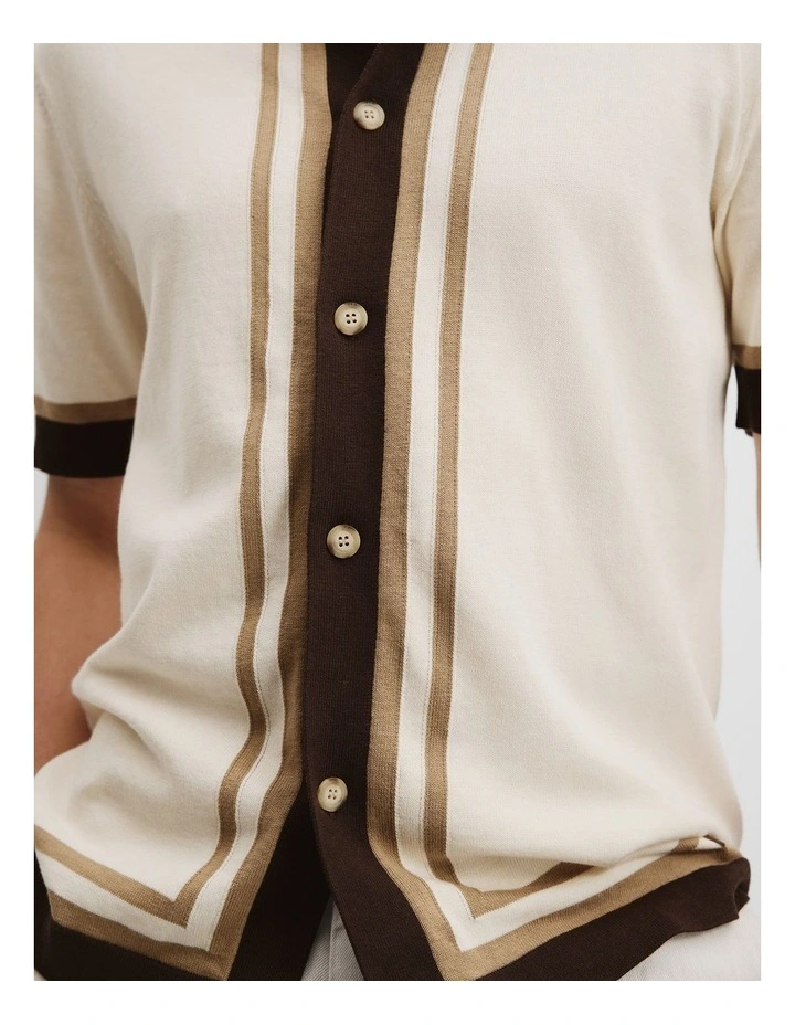 Cotton Border Knit Shirt in Oat image 2