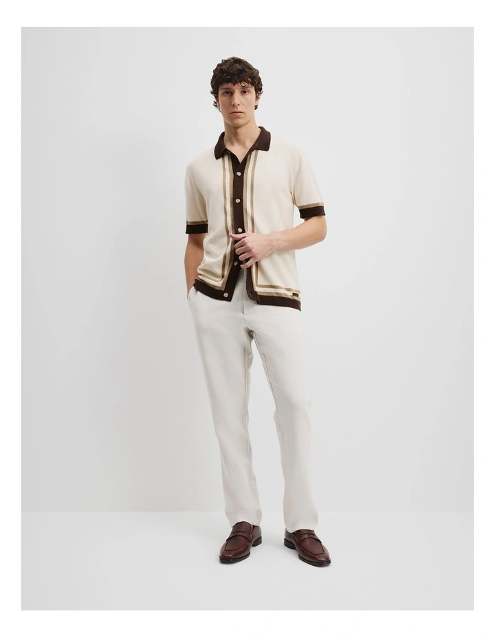 Cotton Border Knit Shirt in Oat image 3