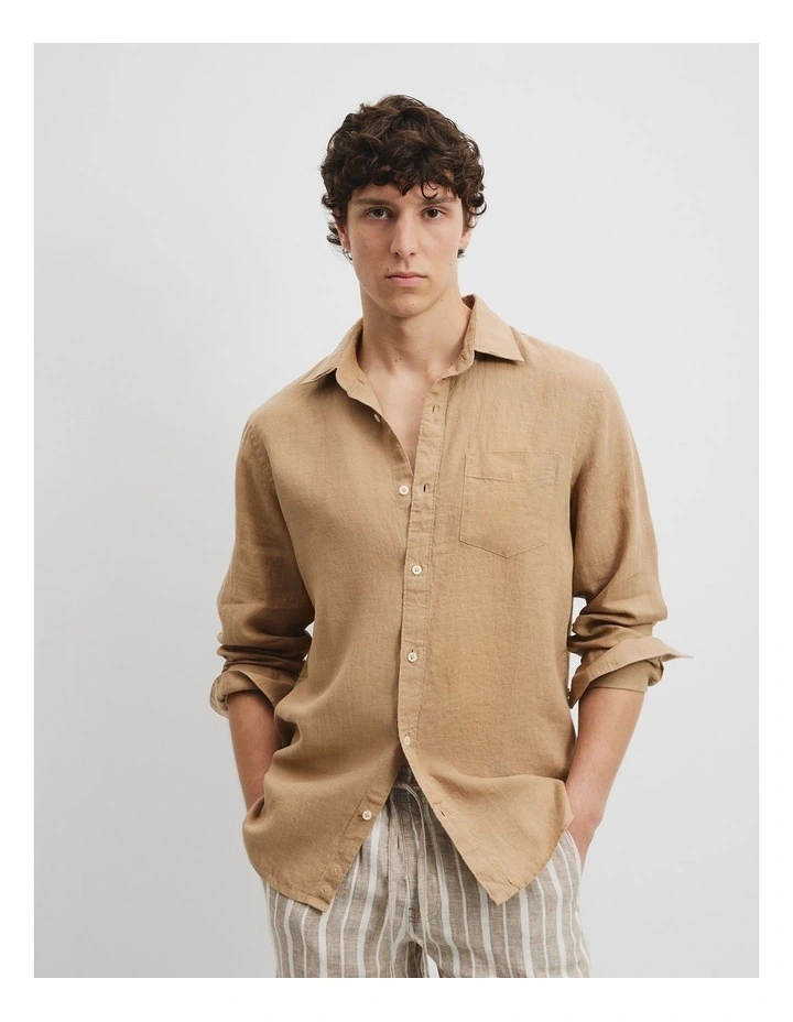 Regular Fit Organically Grown Linen Shirt in Oak image 1