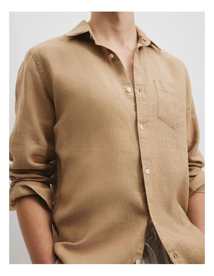 Regular Fit Organically Grown Linen Shirt in Oak image 2