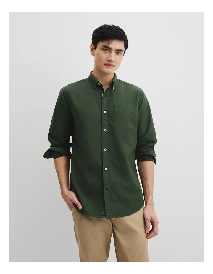Regular Fit Australian Good Earth Cotton Oxford Shirt in Eden Green image 2