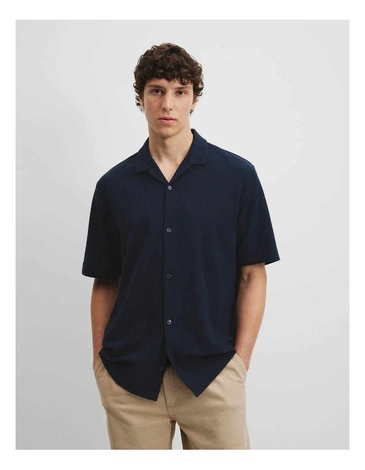 Short Sleeve Cotton Textured Shirt in Navy image 1