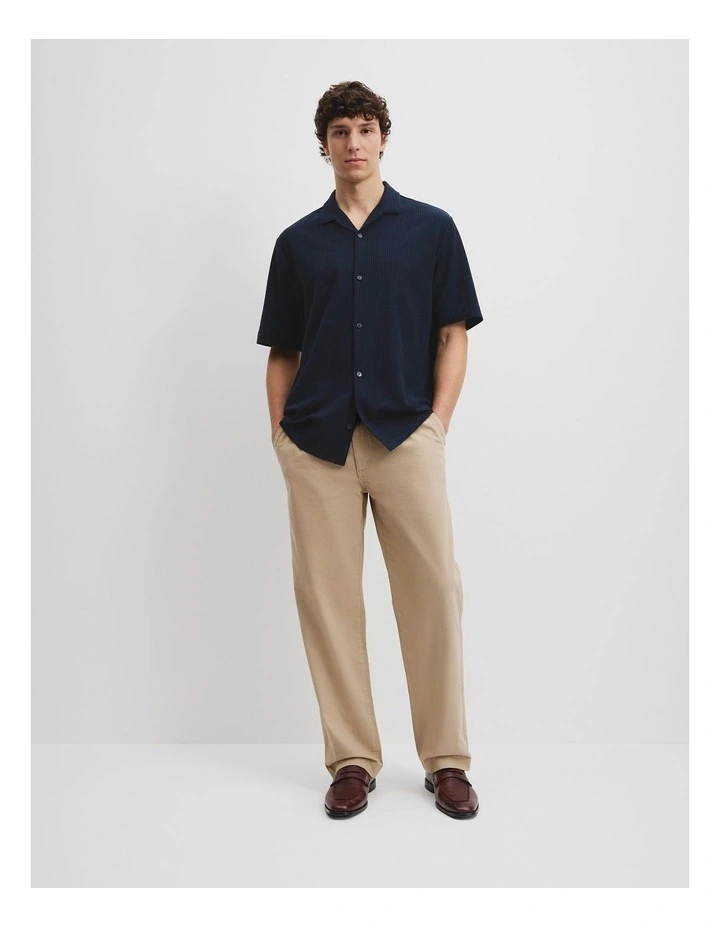 Short Sleeve Cotton Textured Shirt in Navy image 3