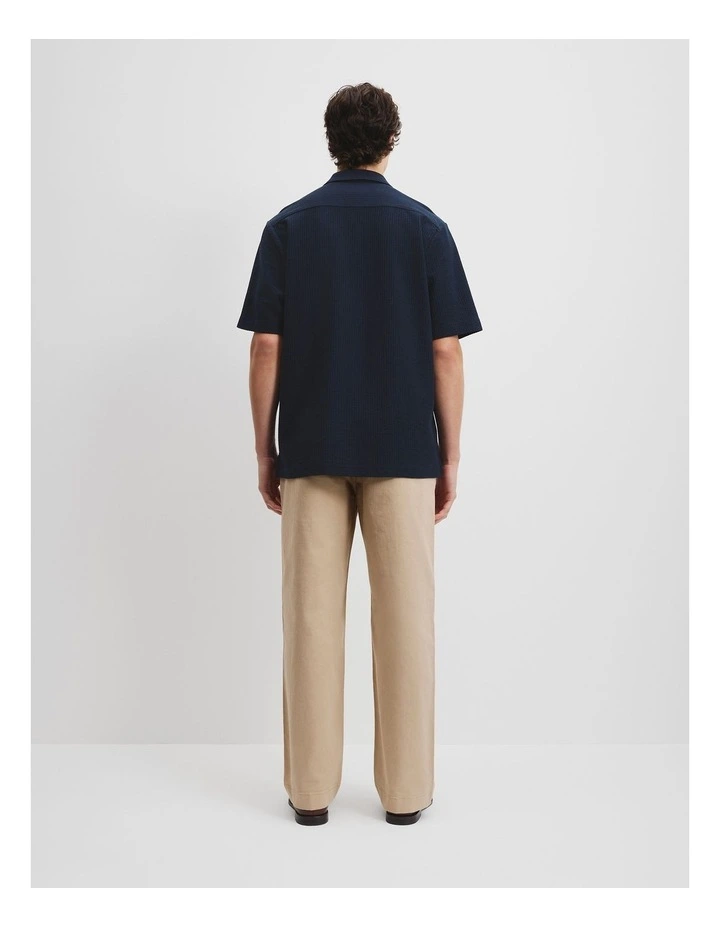 Short Sleeve Cotton Textured Shirt in Navy image 4