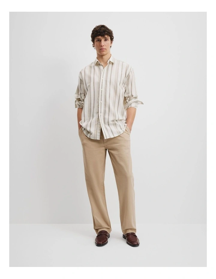 Relaxed Fit Textured Multi Stripe Shirt in Oak image 1