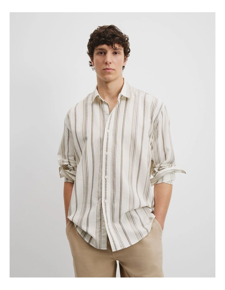 Relaxed Fit Textured Multi Stripe Shirt in Oak image 2
