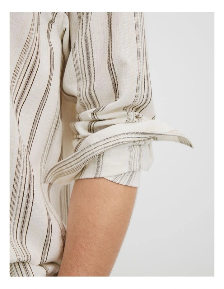 Relaxed Fit Textured Multi Stripe Shirt in Oak image 3