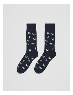 Australian Cotton Blend Seagull & Chip Sock in Navy