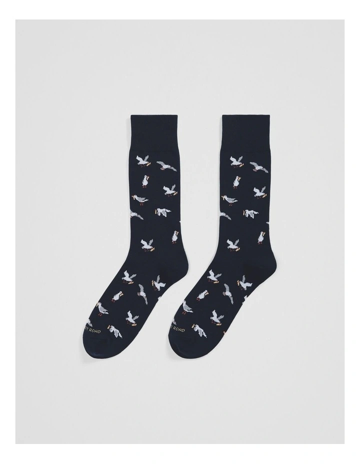 Australian Cotton Blend Seagull & Chip Sock in Navy image 1