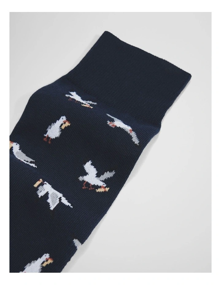 Australian Cotton Blend Seagull & Chip Sock in Navy image 2
