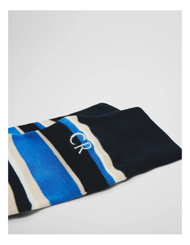 Australian Cotton Blend CR Classic Logo Striped Crew Sock in Ultra Marine image 2
