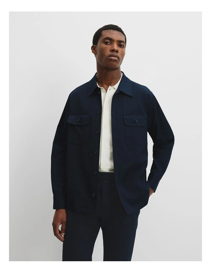 Regular Fit Cotton Twill Overshirt in Navy image 1