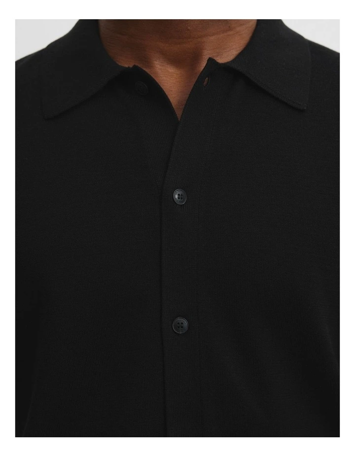 Cotton Silk Button-through Knit Shirt in Black image 3