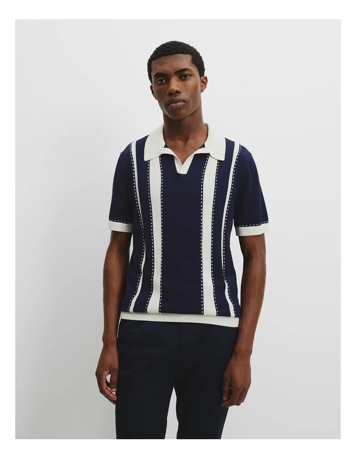 Cotton Silk Knit Trophy Polo in Navy image 1