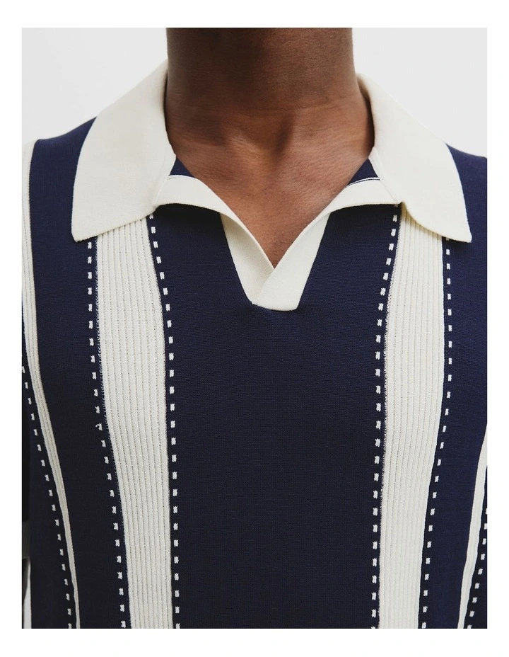 Cotton Silk Knit Trophy Polo in Navy image 3