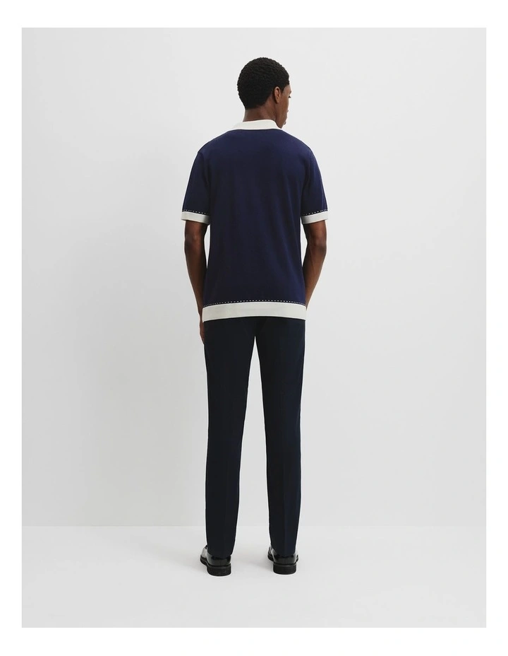 Cotton Silk Knit Trophy Polo in Navy image 4