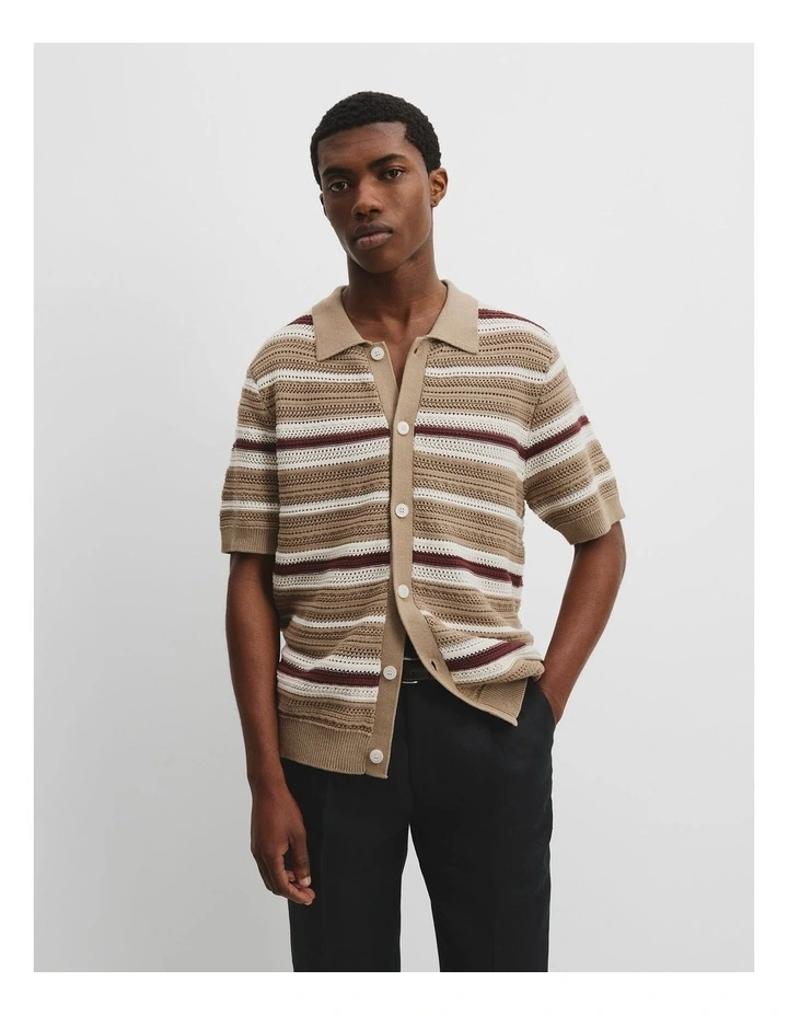 Oversized Cotton Stretch Knit Shirt in Sandlewood image 1