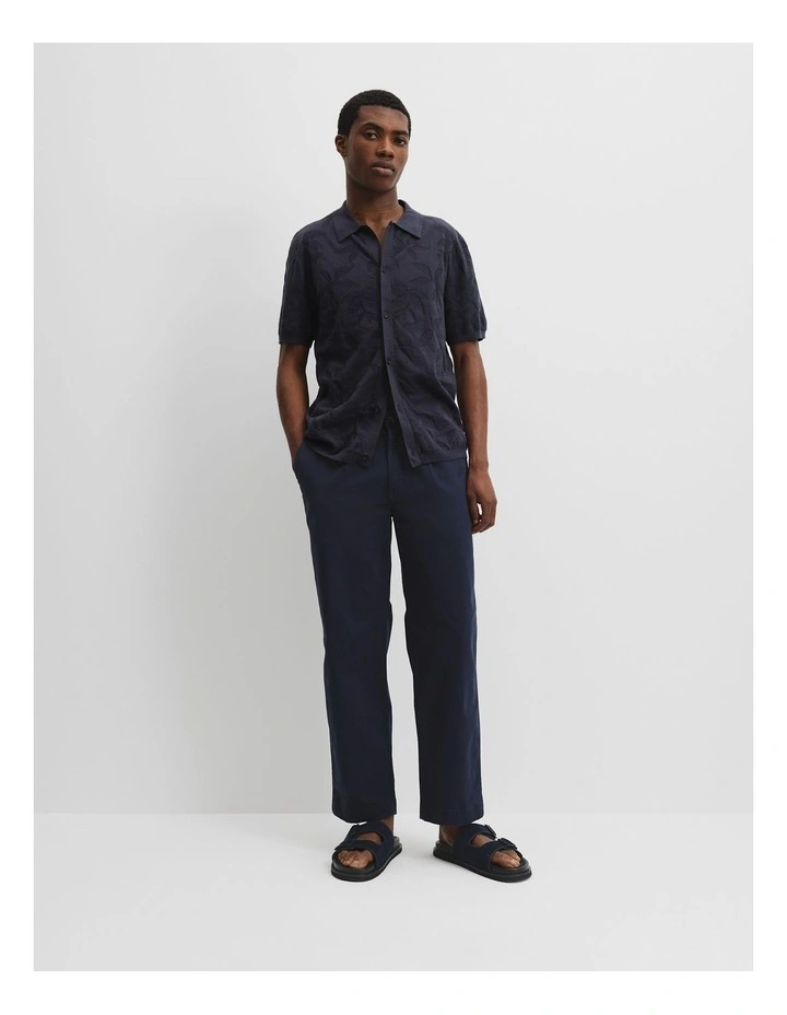 Cotton Jacquard Knit Shirt in Navy image 2