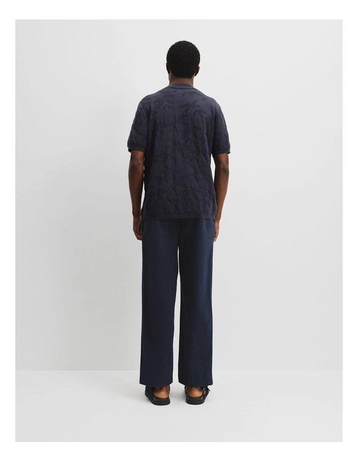 Cotton Jacquard Knit Shirt in Navy image 4