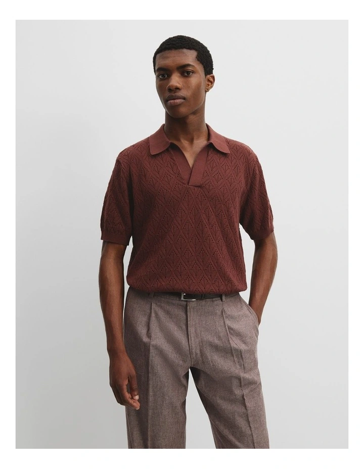 Cotton Oversized Pattern Knit Polo in Burgundy image 1