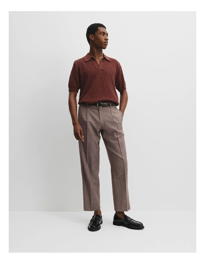 Cotton Oversized Pattern Knit Polo in Burgundy image 2