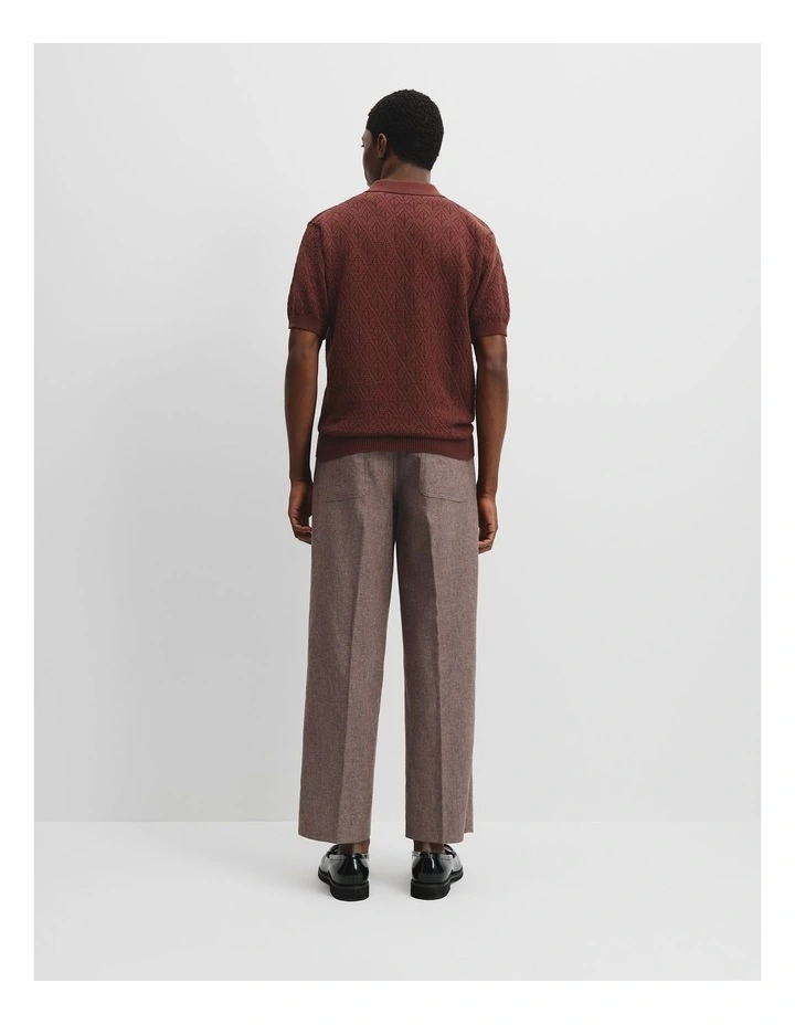 Cotton Oversized Pattern Knit Polo in Burgundy image 4