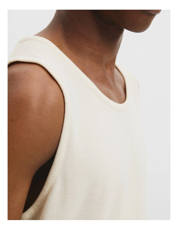 Cotton Blend Textured Tank in Oat image 2
