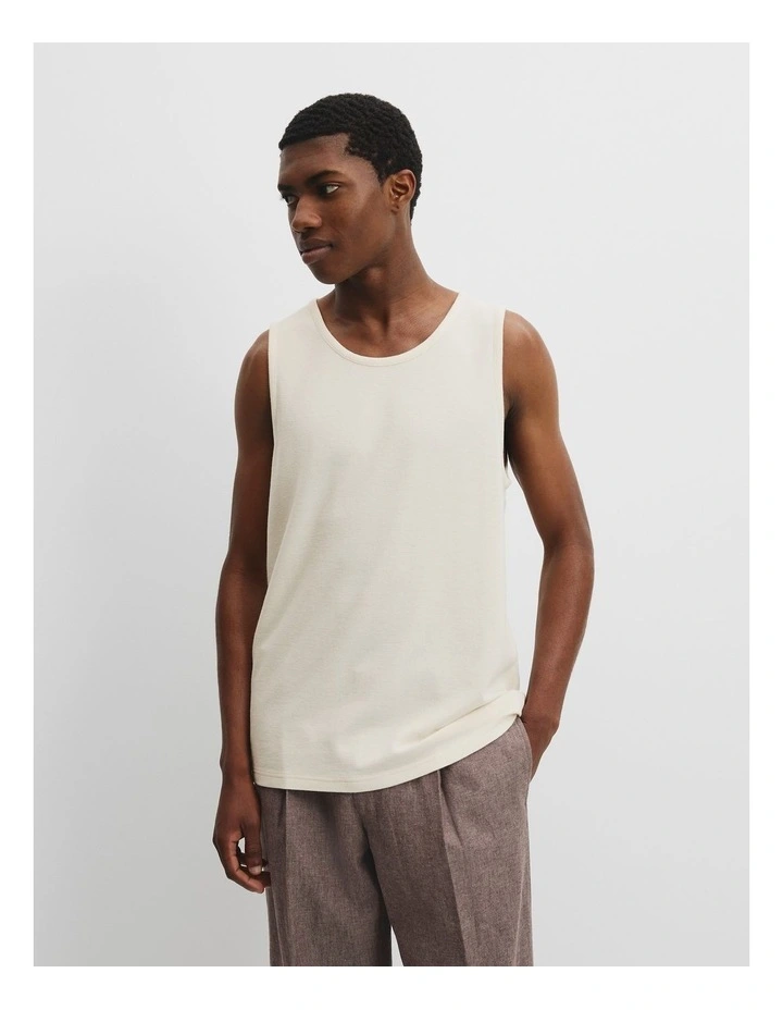 Cotton Blend Textured Tank in Oat image 3