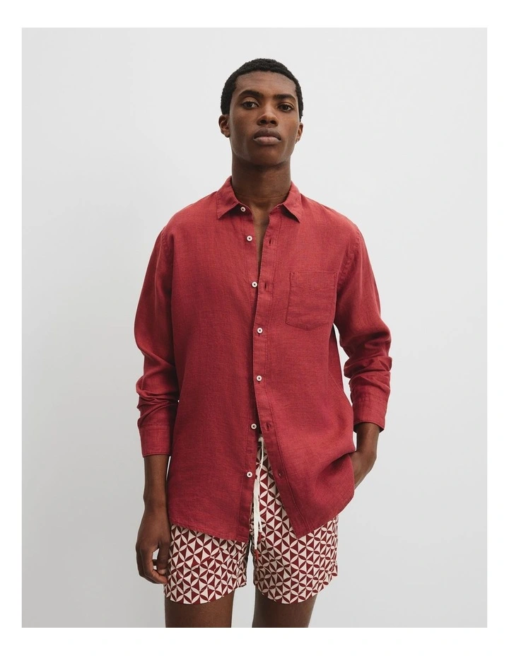 Regular Fit Organically Grown Delave Linen Shirt in Cherry image 1