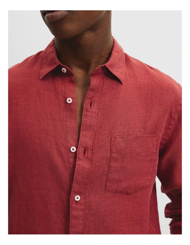 Regular Fit Organically Grown Delave Linen Shirt in Cherry image 3