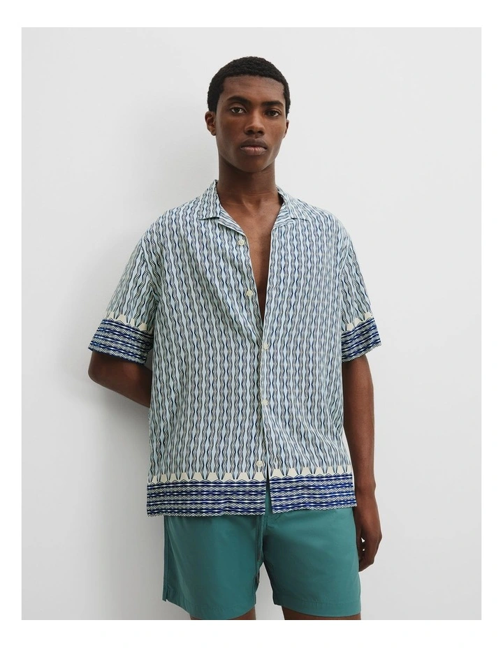 Short Sleeve Border Print Viscose Shirt in Aquamarine image 1
