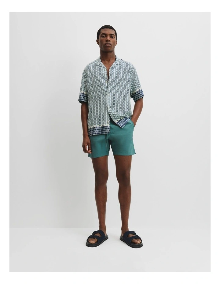 Short Sleeve Border Print Viscose Shirt in Aquamarine image 2