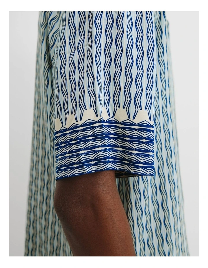 Short Sleeve Border Print Viscose Shirt in Aquamarine image 3