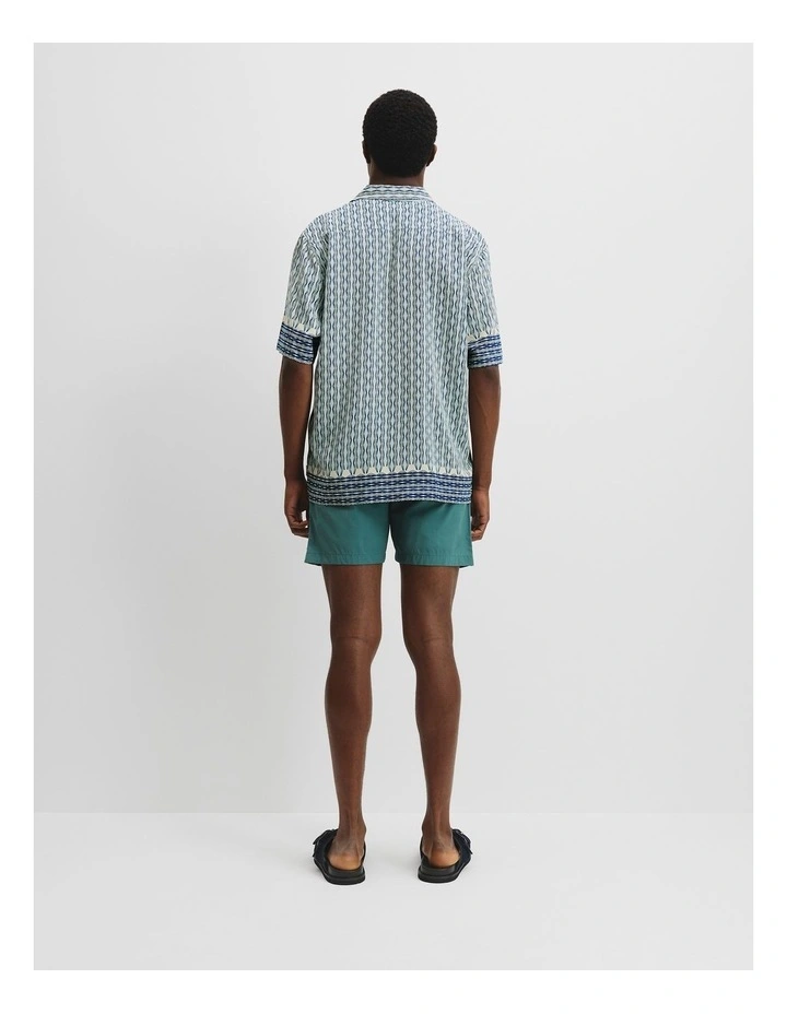 Short Sleeve Border Print Viscose Shirt in Aquamarine image 4