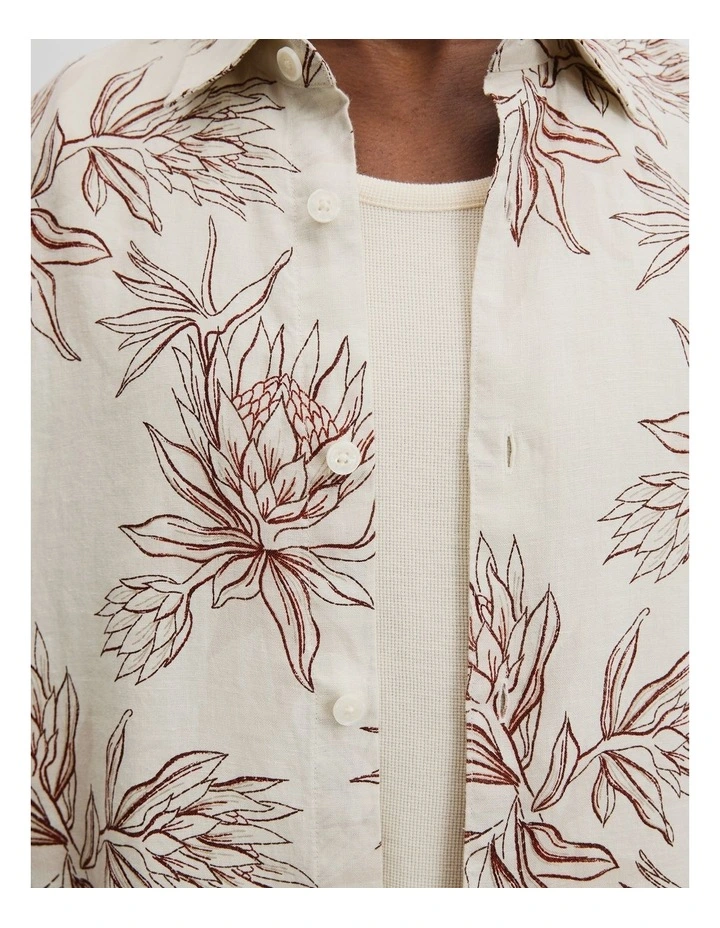 Organically Grown Linen Short Sleeve Botanical Shirt in Terracotta image 2