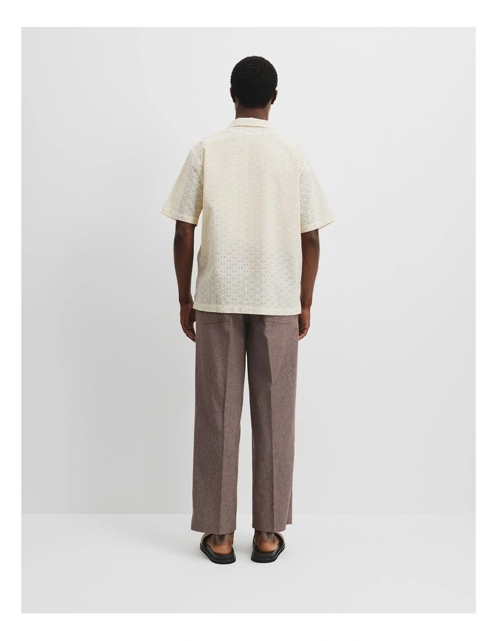 Short Sleeve Cotton Embroidered Shirt in Ecru image 2