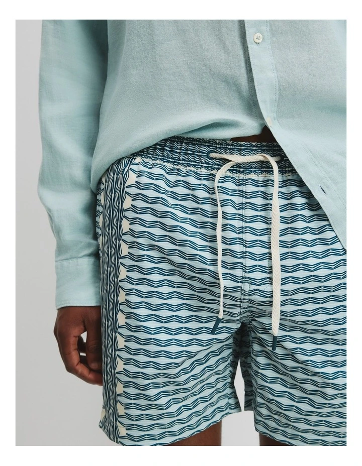 Polyester Blend Wave Border Print Swim Short in Aquamarine image 3