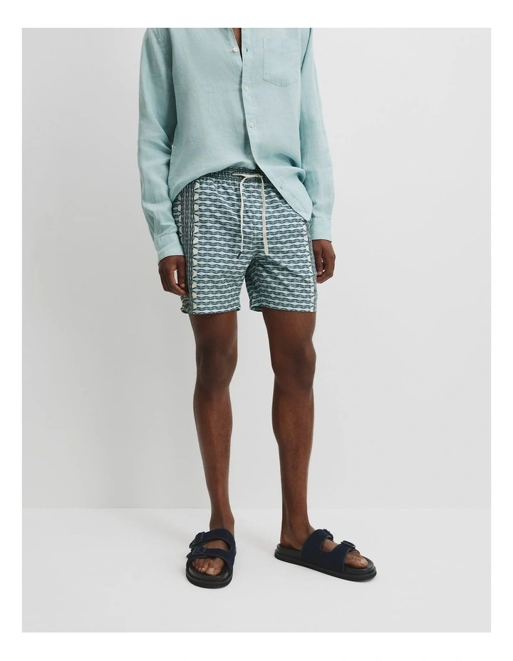 Polyester Blend Wave Border Print Swim Short in Aquamarine image 4