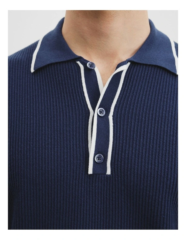 Australian Cotton Blend Tipped Knit Polo in Indigo image 2