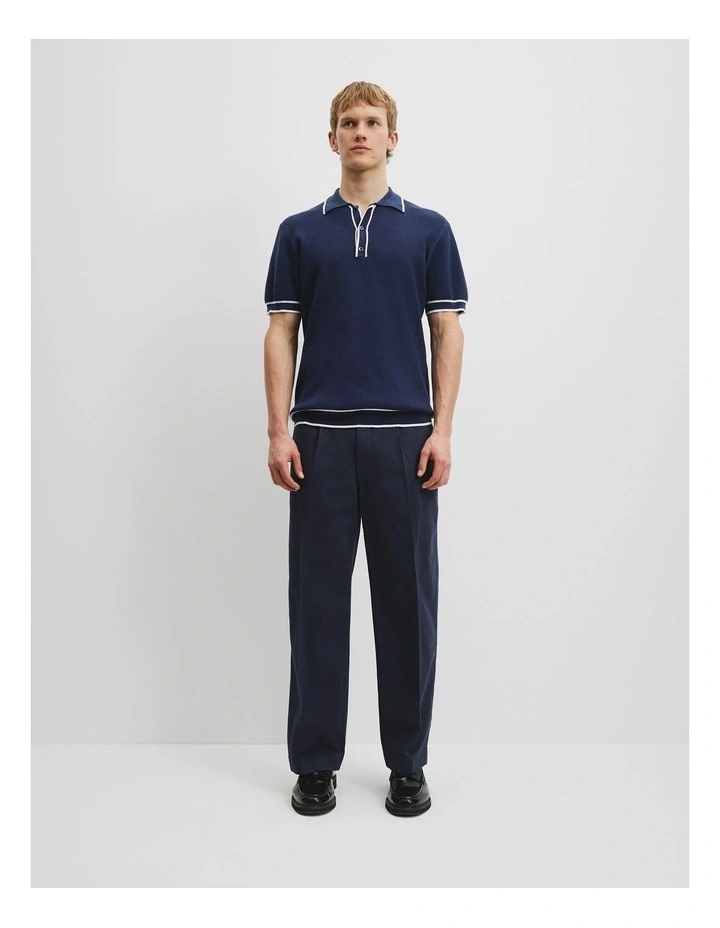 Australian Cotton Blend Tipped Knit Polo in Indigo image 3